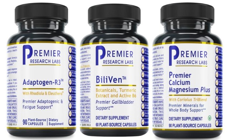 Premier Research Labs Adaptogen R3, Biliven, and Calcium-Magnesium Plus are some of our favorite products!